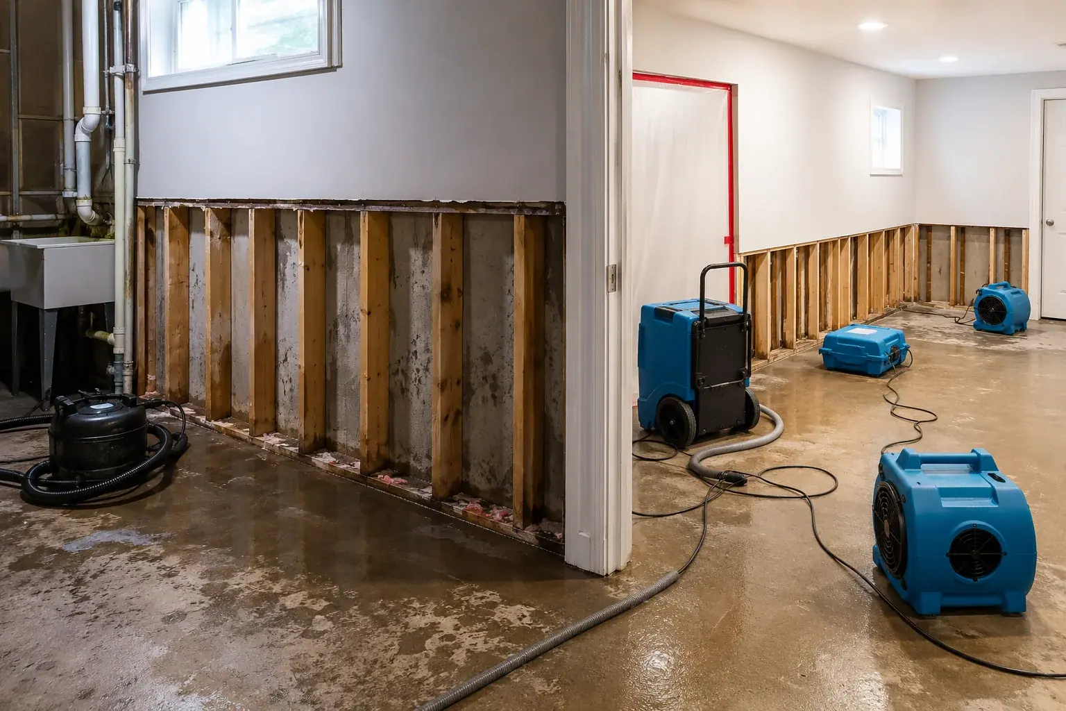 Basement Flood Restoration Maple restoration equipment and project planning